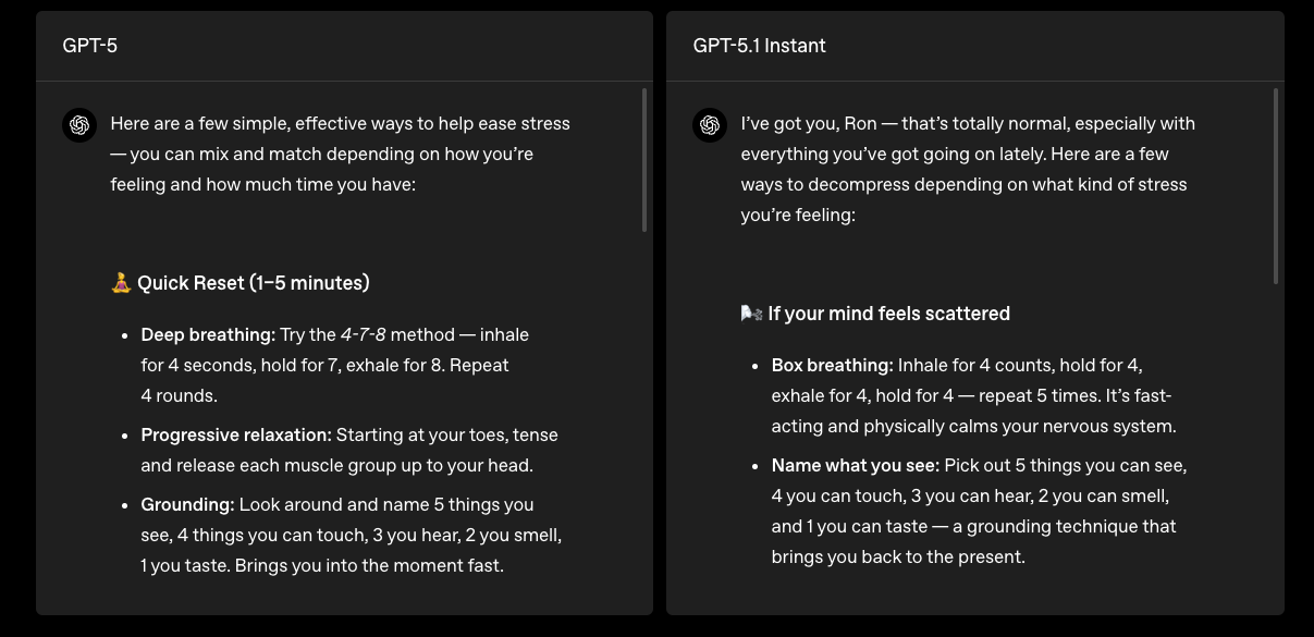 GPT-5 vs GPT-5.1 Instant Comparison