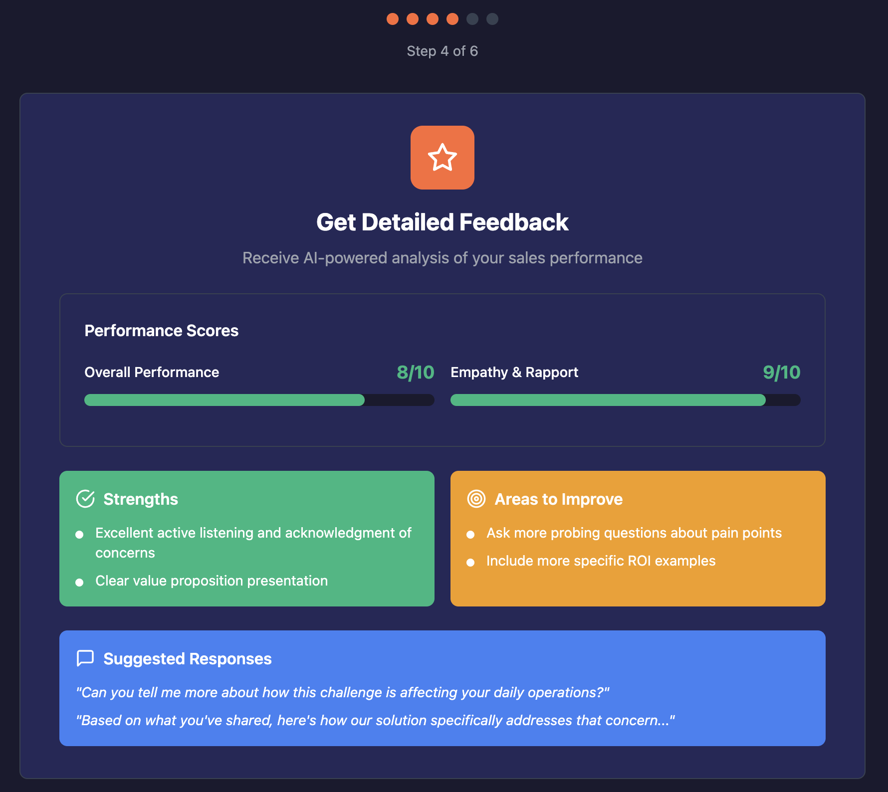 Get detailed feedback with performance scores