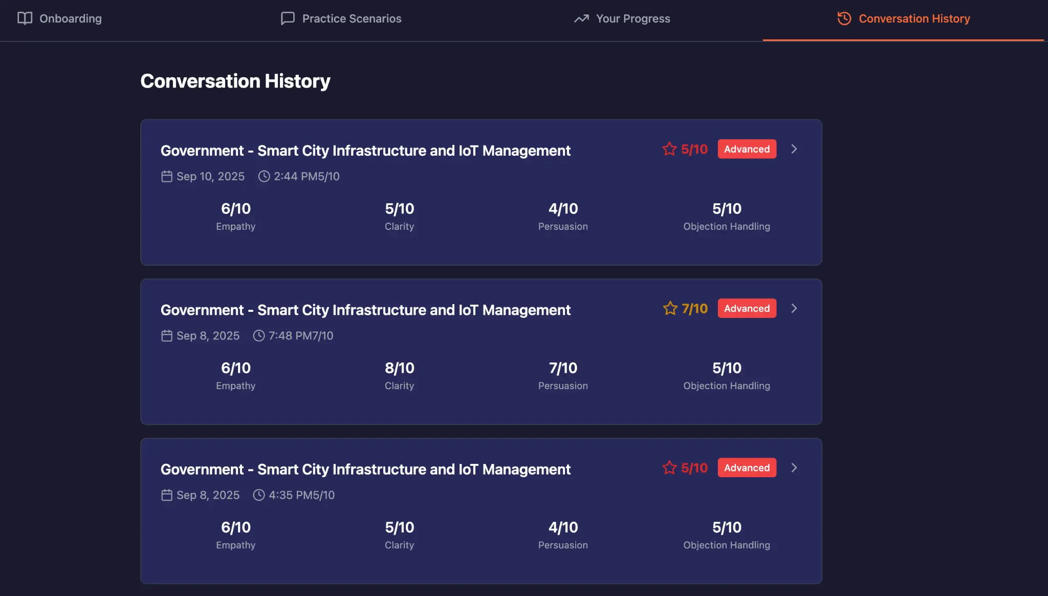 Conversation history with detailed session records