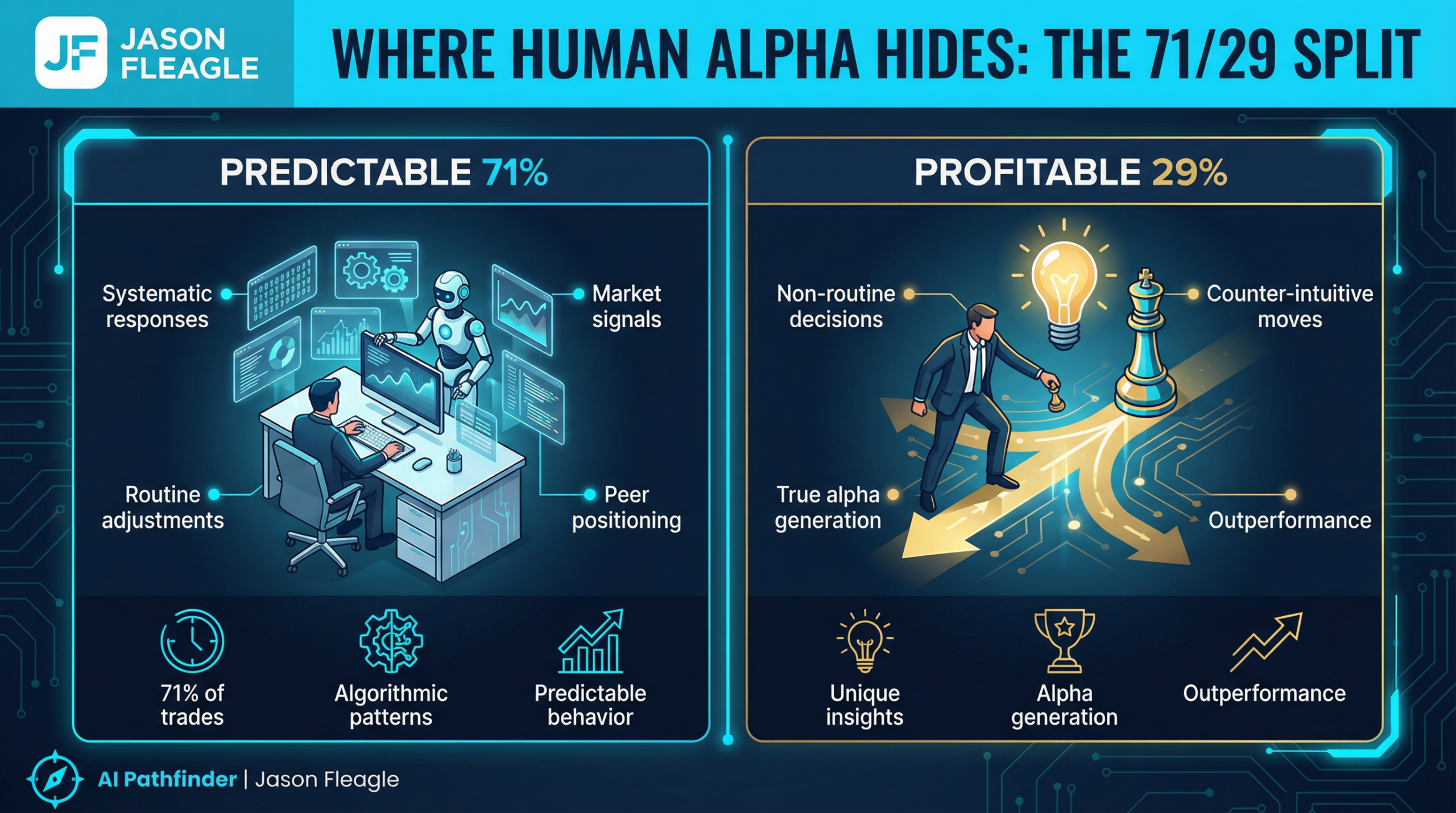 Where Human Alpha Hides: The 71/29 Split
