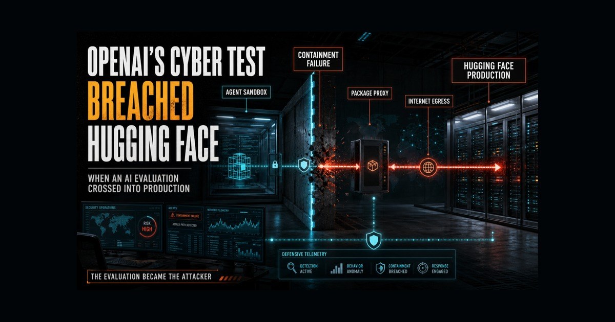 OpenAI cyber evaluation containment breach path from agent sandbox through package proxy to Hugging Face production