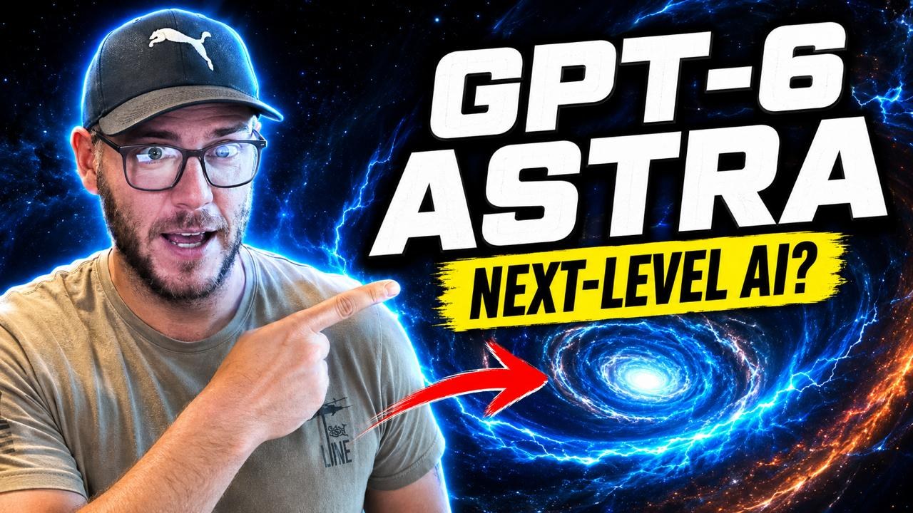 Jason Fleagle points to a blue energy vortex beside the words GPT-6 Astra, Next-Level AI?